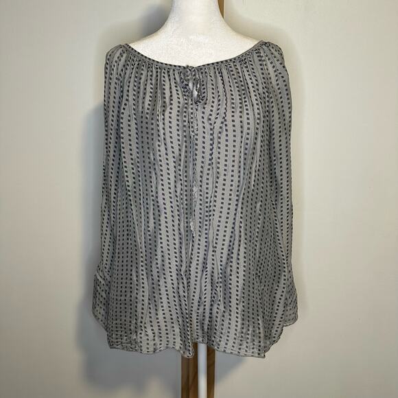Le Marais Paris gray square print long sleeve silk top size S - Picture 2 of 12